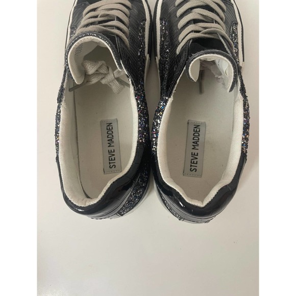 Steve Madden Womens Embark Black Glitter Low Top Fashion Sneaker Size 8.5 - Picture 5 of 9